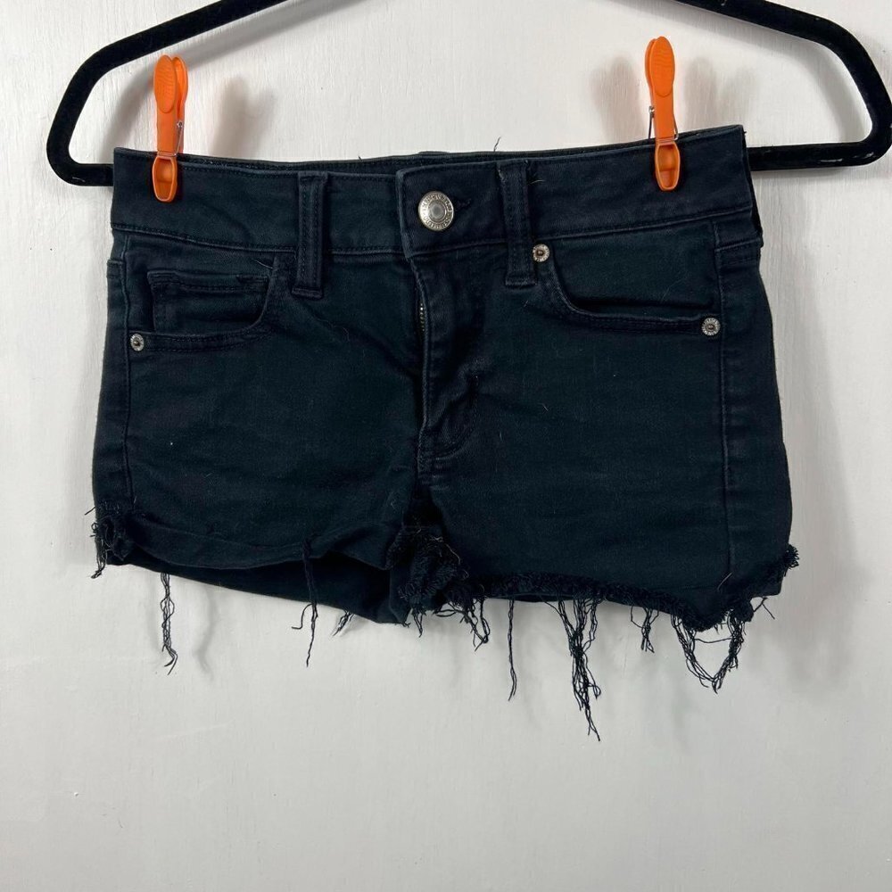American Eagle midi black denim shorts.  Size 0